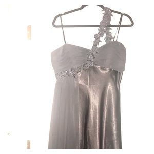 Short charcoal grey cocktail/party dress.